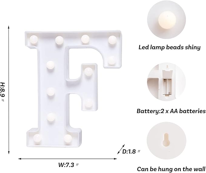 Foaky LED Letter Lights Sign Marquee Light Up Letters Sign for Night Light Wedding/Birthday Party Battery Powered Christmas Lamp Home Bar Decoration(F)