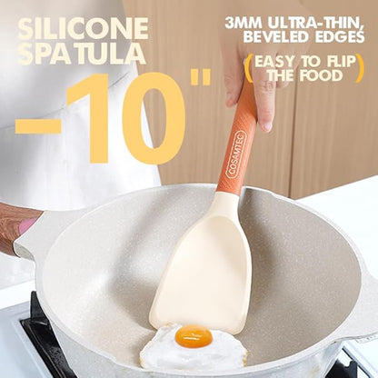 Silicone Small Spatula for Cooking Flexible Beveled Turner with Solid Inner Core and Heat Resistant Nylon Handle Ideal Spatula for Non-Stick Cookware