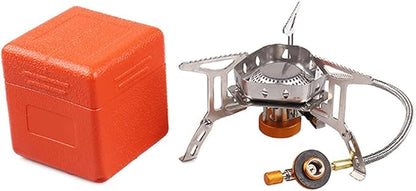 Windproof Portable Backpacking Stove Burner with Piezo Ignition,Stove Adapter,Plastic Storage Box,Strong Firepower,Lightweight,Propane Butane Stove for Indoor Outdoor Camping Hiking and Picnic
