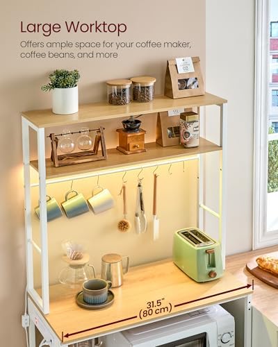 VASAGLE Coffee Bar with LED Lights, 31.5 Inches Bakers Rack