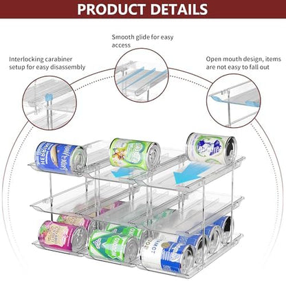Can Organizer for Pantry, 3 Tier Stackable Rolling Can Storage Rack 2 Pack