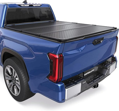 6.5FT Tri-Fold Hard Truck Bed Tonneau Cover Compatible with 2014-21 Tundra | Styleside Solid Bed Cover On Top Aluminum Bed, Tonneau Cover with T Slot Rails that Weatherproof and UV-Resistant (78in)