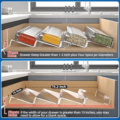 MIUKAA Clear Acrylic Spice Drawer Organizer, 4 Tier Seasoning Jars Drawers Insert, Kitchen Spice Rack Tray for Drawer/Countertop (Jars not included)