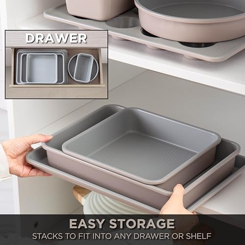 Country Kitchen Nonstick Stackable Bakeware Set - Durable, Easy Release Baking Set, Taupe, 6 Pcs