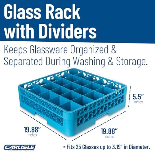 Carlisle FoodService Products RG25-114 OptiClean 25 Compartment Glass Rack with Extender, 3-1/2" Compartments, Blue (Pack of 4)