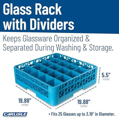 Carlisle FoodService Products RG25-114 OptiClean 25 Compartment Glass Rack with Extender, 3-1/2" Compartments, Blue (Pack of 4)