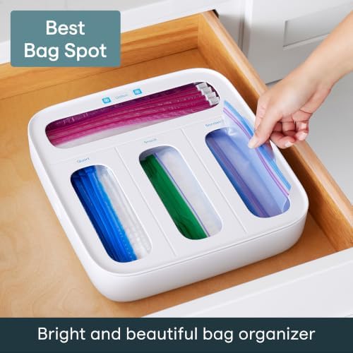 YouCopia StoraBag Food Bag Dispenser, Family Size 4-Slot, Plastic Sandwich Bags Drawer Organizer for Kitchen Storage