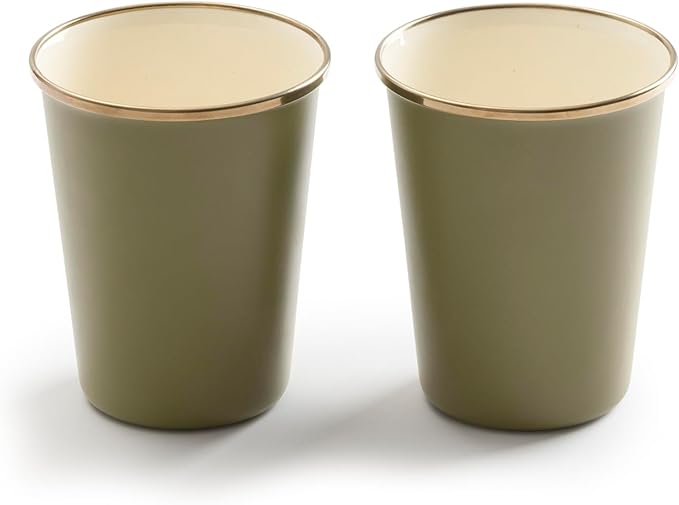 Barebones 2-Tone Enamel Cup Set - Set of 2, 14 oz Mugs - Enamelware Mugs - Durable Kitchen or Camping Mug Set (Olive Drab)