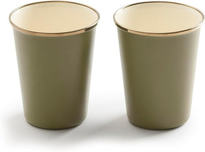 Barebones 2-Tone Enamel Cup Set - Set of 2, 14 oz Mugs - Enamelware Mugs - Durable Kitchen or Camping Mug Set (Olive Drab)