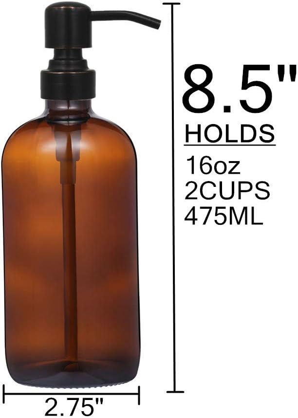 2 Pack 16 Ounce Boston Round Glass Bottles Soap Dispenser