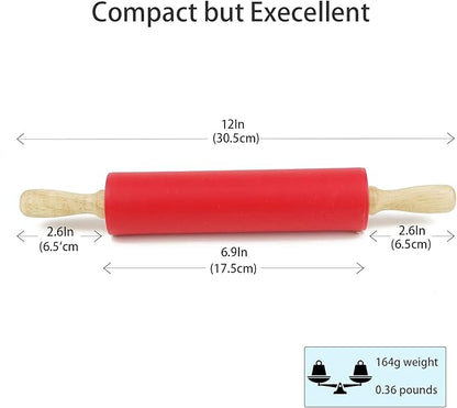 Silicone Rolling Pin for Baking Non-stick Rolling Pin Dough Roller Wooden