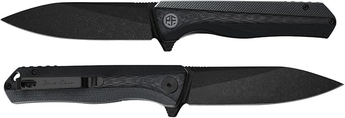 Petrified fish PF818,3.54" D2 Blade,104g G10 Handle Flipper Folding knife (Carbon fiber with G10 handle, Black stonewashed)