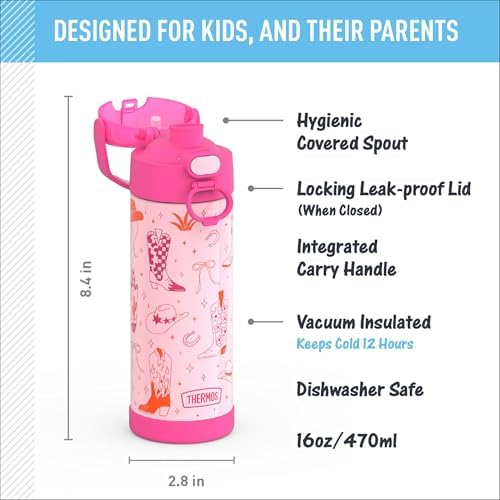 THERMOS FUNTAINER Water Bottle with Spout, 16oz, Cowgirl Charm