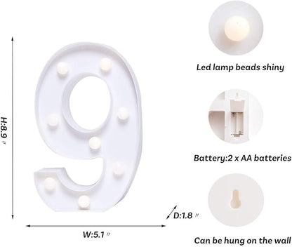 Foaky Decorative Led Marquee Light Up Number, Marquee Light Up Number Sign for Night Light Wedding Birthday Party Christmas Home Bar Decoration Number(9)