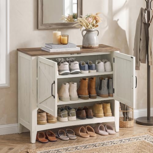 VASAGLE Shoe Storage Cabinet, 3‑Tier with Height‑Adjustable Shelves