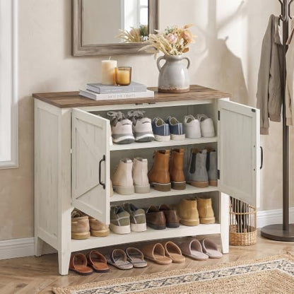 VASAGLE Shoe Storage Cabinet, 3‑Tier with Height‑Adjustable Shelves