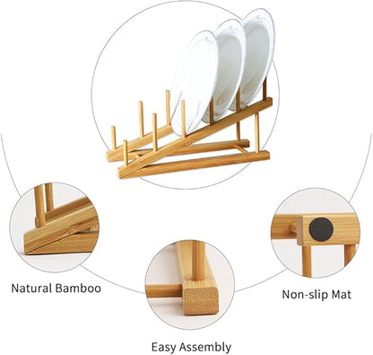 4 PCS Wooden Dish Drying Rack Bamboo Plate Dish Rack Stand Kitchen Cabinet