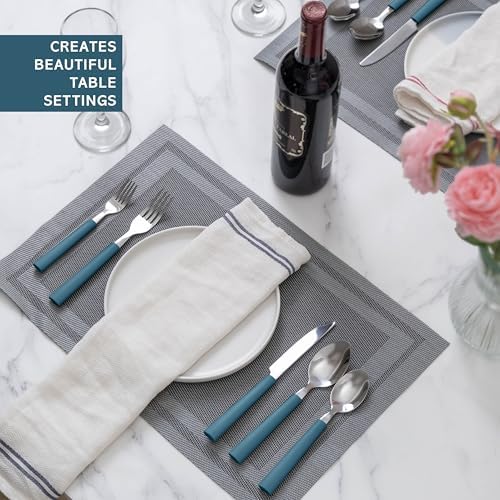 COOK WITH COLOR Bamboo Kitchen Utensil Set with Drawer Organizer | Cooking Tools and Storage Caddy, Blue, 25 Piece Cutlery Set