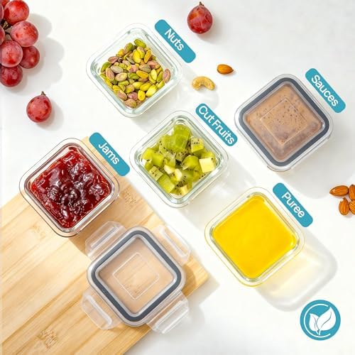 Vtopmart 5Pack 5oz Small Glass Storage Containers Set With Lids, Grey