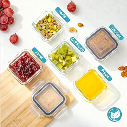 Vtopmart 5Pack 5oz Small Glass Storage Containers Set With Lids, Grey