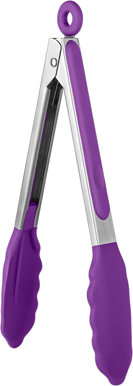 600ºF Heat Resistant Kitchen Tongs: U-Taste 9 inch Silicone Cooking Tong with Firm Sealed Non Stick Rubber Tips & Silicon Coated 18/8 Stainless Steel Handle & Smooth Locking for Serving Grill (Purple)
