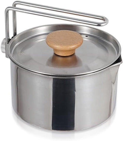 Stainless Steel Camping Pot with Lid and Removable Handle, Light Weight Outdoor Camping Kettle, Easy Clean Camp Boiling Pot, Cooking Pot for Picnic, Hiking, Backpacking, 1L/34oz