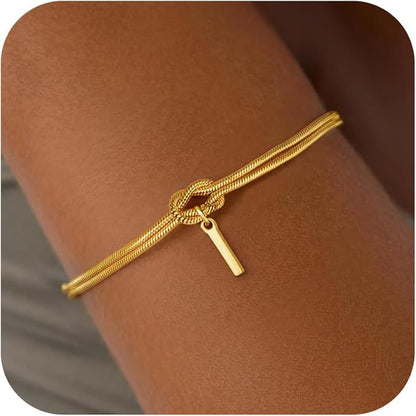 Gold Initial Bracelets for Women Girls - 18K Gold Plated Knot Initial Bracelet Teen Girl Gifts Trendy Stuff Dainty Gold Bracelets for Women Girls Jewelry Gifts