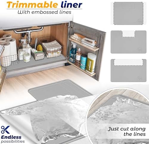 The Original Under Sink Mat - Silicone Waterproof mat, Trimmable, Easy to Clean, Kitchen cabinet liner, Under sink protector mats, Drip Tray with Lip - 34" x 22" or smaller