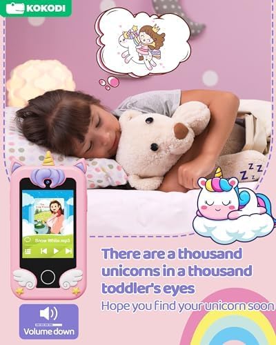 KOKODI Kids Smart Phone, Touchscreen HD Dual Camera Cell Phone for Kids, Christmas Birthday Gifts Dinosaur Child Play Phone for Girls 3-10, Travel Toy Preschool Learning Education Toy