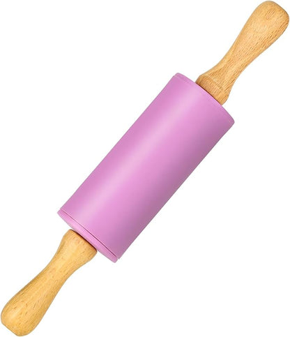 Mini Silicone Rolling Pin for Kids, Non-stick Surface Wood Handle, 9 Inch 1