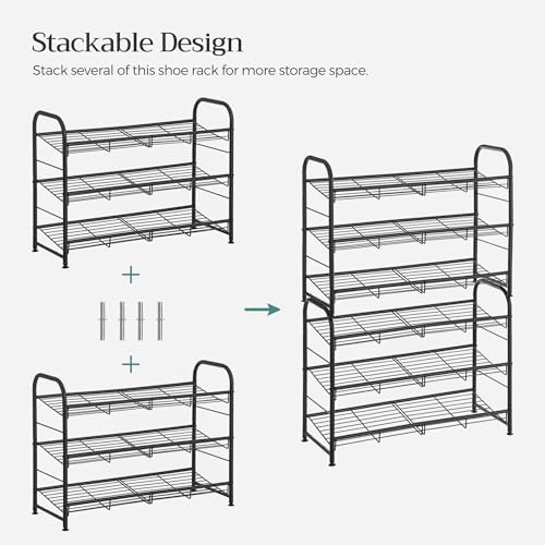 SONGMICS 3-Tier Stackable Metal Shoe Rack, Holds Up to 12 Pairs of Shoes