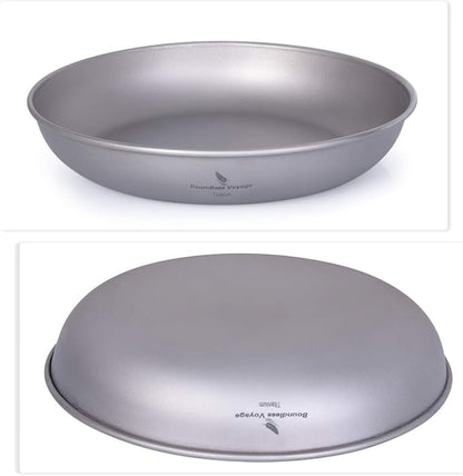 iBasingo Titanium Pan Dish Plate with Carry Mesh Bag Ultralight for Outdoor Camping Tableware Cookware Mess Kit A-Ti1102T
