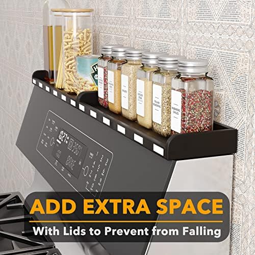 SpaceAid 30" Wide Kitchen Shelf Organizer for Stove, Magnetic Bamboo Spices Shelf for Home Stove Kitchen Storage Organization (Fit for Flat Top Only, Black)