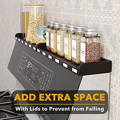 SpaceAid 30" Wide Kitchen Shelf Organizer for Stove, Magnetic Bamboo Spices Shelf for Home Stove Kitchen Storage Organization (Fit for Flat Top Only, Black)