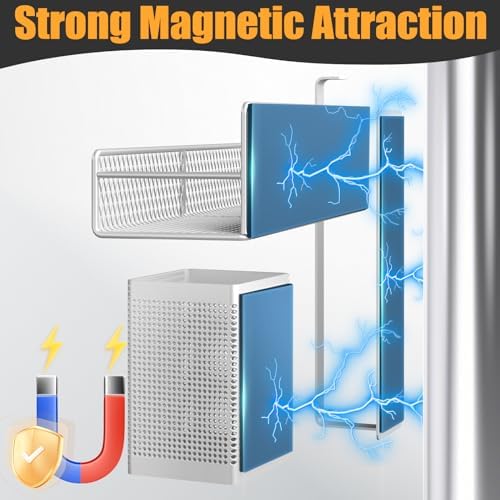 Magnetic Spice Rack for Refrigerator, 6 Pack Metal Magnetic Shelf White, Moveable Spice Organizer, Strong Magnetic Storage Fridge Organizer with Paper Towel Holder, Utensils Holder