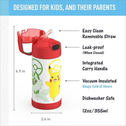 THERMOS FUNTAINER Water Bottle with Straw, 12oz, Pokémon