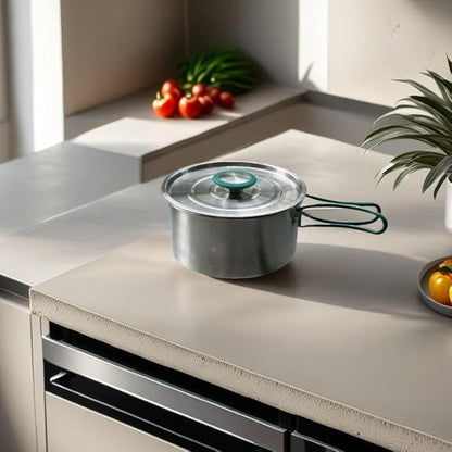 Stainless Steel Camping Cookware, durable, easy to clean, and quick to heat up. Compact camping cookware set, perfect for family picnics, camping, backpacking, hiking.