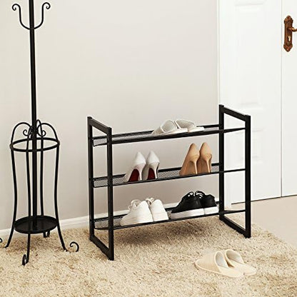 SONGMICS Metal Shoe Rack, 3-Tier Shoe Orgainzer, Holds 9-12 Pairs
