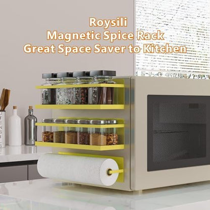 Magnetic Spice Rack For Refrigerator Magnetic Fridge Shelf For Kitchen Spice Organizer Magnetic Shelf For Fridge Space Saving Yellow 4 Pack With Magnetic Paper Towel Holder