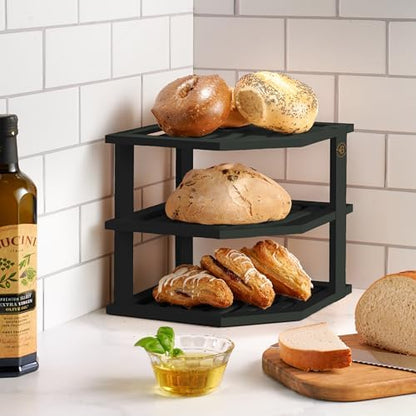 Bambüsi Black 3-Tier Corner Shelf, Kitchen Cabinet Organizer, Bamboo Rack