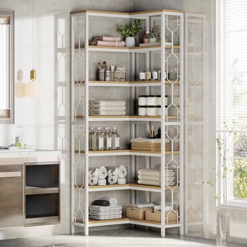 Tribesigns Corner Shelf, 7-Tier Industrial Corner Bookshelves and Bookcases