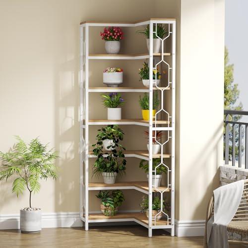 Tribesigns Corner Shelf, 7-Tier Industrial Corner Bookshelves and Bookcases