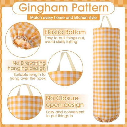 Gingham Plastic Bag Holder for Grocery Bag, Yellow