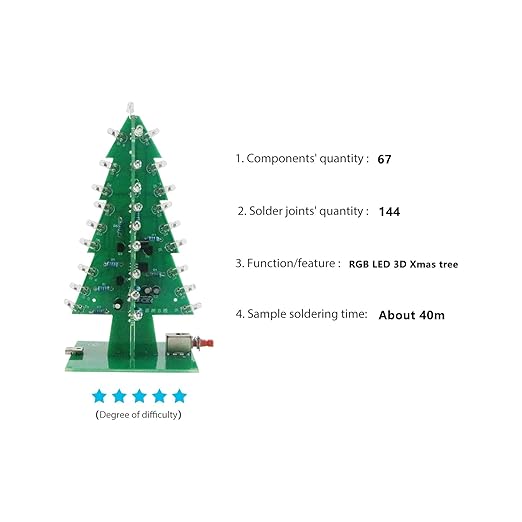 Soldering Practice Kit DIY RGB LED 3D Xmas Tree Electronics Projects Soldering Kit Welding Skills Learn Soldering Kit for DIYers Learning Electronics (05SDS01)