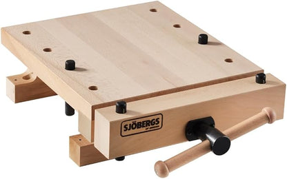 Sjöbergs Smart Workstation Pro Vise, 1-5/8" Thick Beech Top, Mini Workbench, Cork Jaw Cushions, Portable Hardwood Clamp for Woodworking, 20-7/8" X 14-3/8" Bench Surface, SJO-66690K