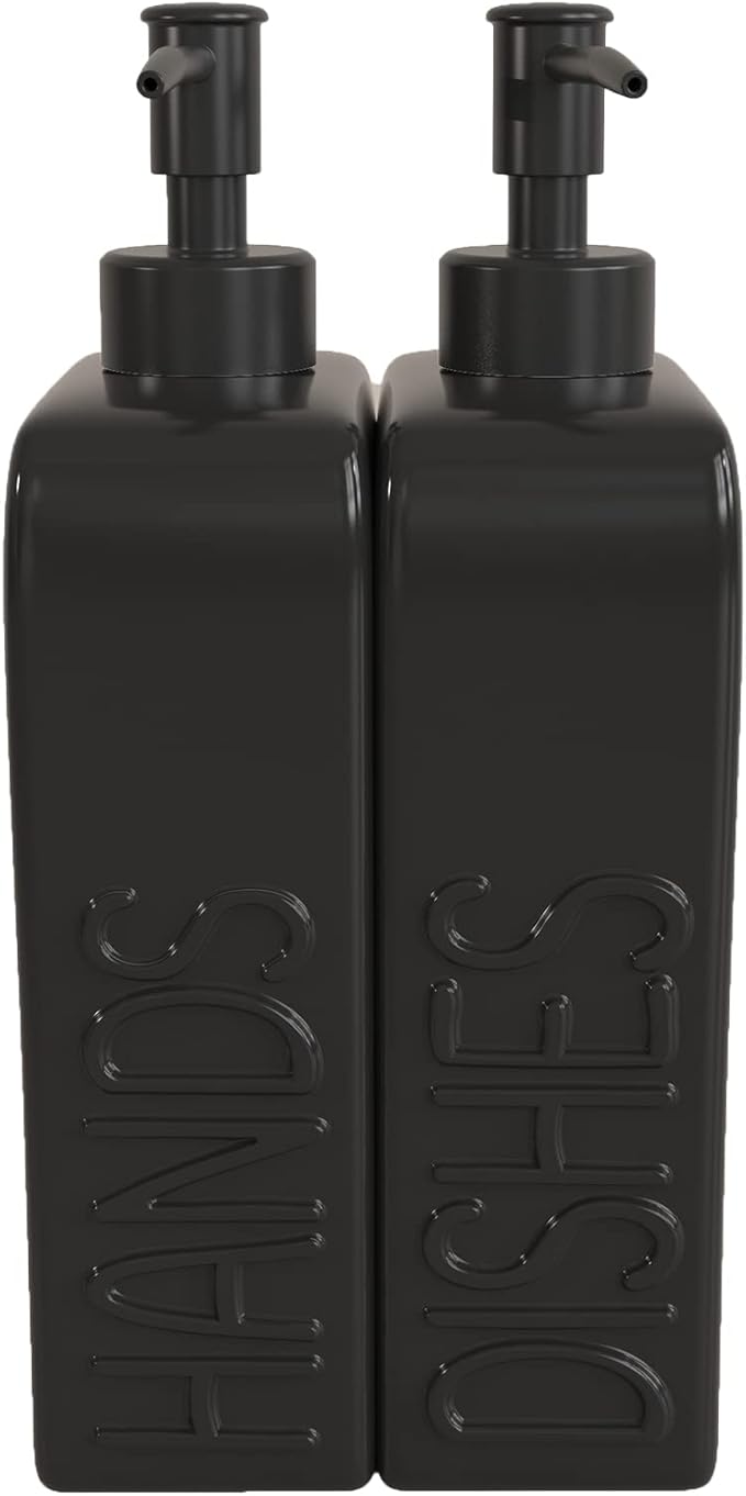 Soap Dispenser Set with Stainless Steel Pump, 2 Pack Ceramic Refillable Dish