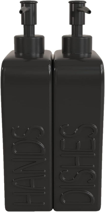 Soap Dispenser Set with Stainless Steel Pump, 2 Pack Ceramic Refillable Dish