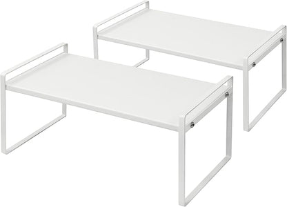 Nxconsu 2Pack Cabinet Shelves Stackable Shelf Organizer Rack Riser for Kitchen Cabinet Pantry Cupboard Counter Countertop Home Organization Storage Space Saver Heavy Duty Metal Nonslip White