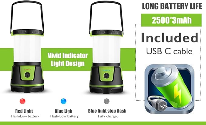 Rechargeable Camping Lantern 3000 Lumens ??LED Flashlight with 5 Modes, IP54 Waterproof, 7500mAh Battery, Portable Bright Light for Power Outages, Emergencies, Hurricanes & Hiking