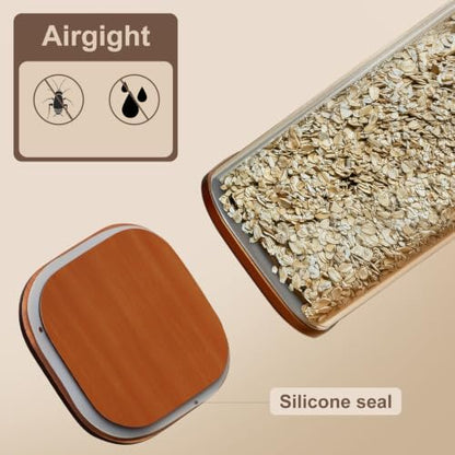 3Pack Square Glass Pasta Storage Containers Walnut Wood Lid 70oz+132 Labels